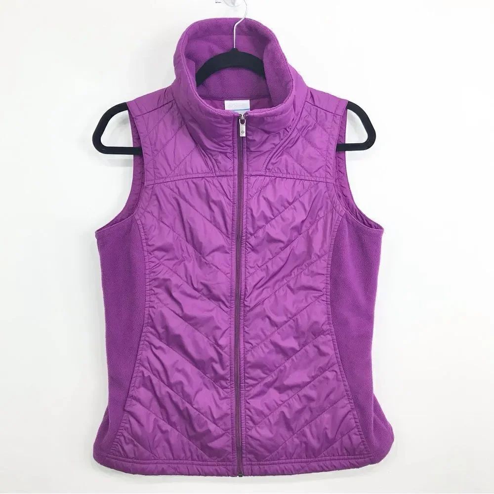 Columbia Magenta Lightweight Fleece Nylon Zip Up Performance Vest